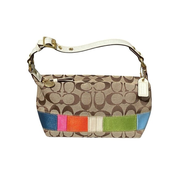 Coach Signature Multi-Color Stripe Shoulder Bag 40540 Top Handle Pouch - Picture 1 of 16